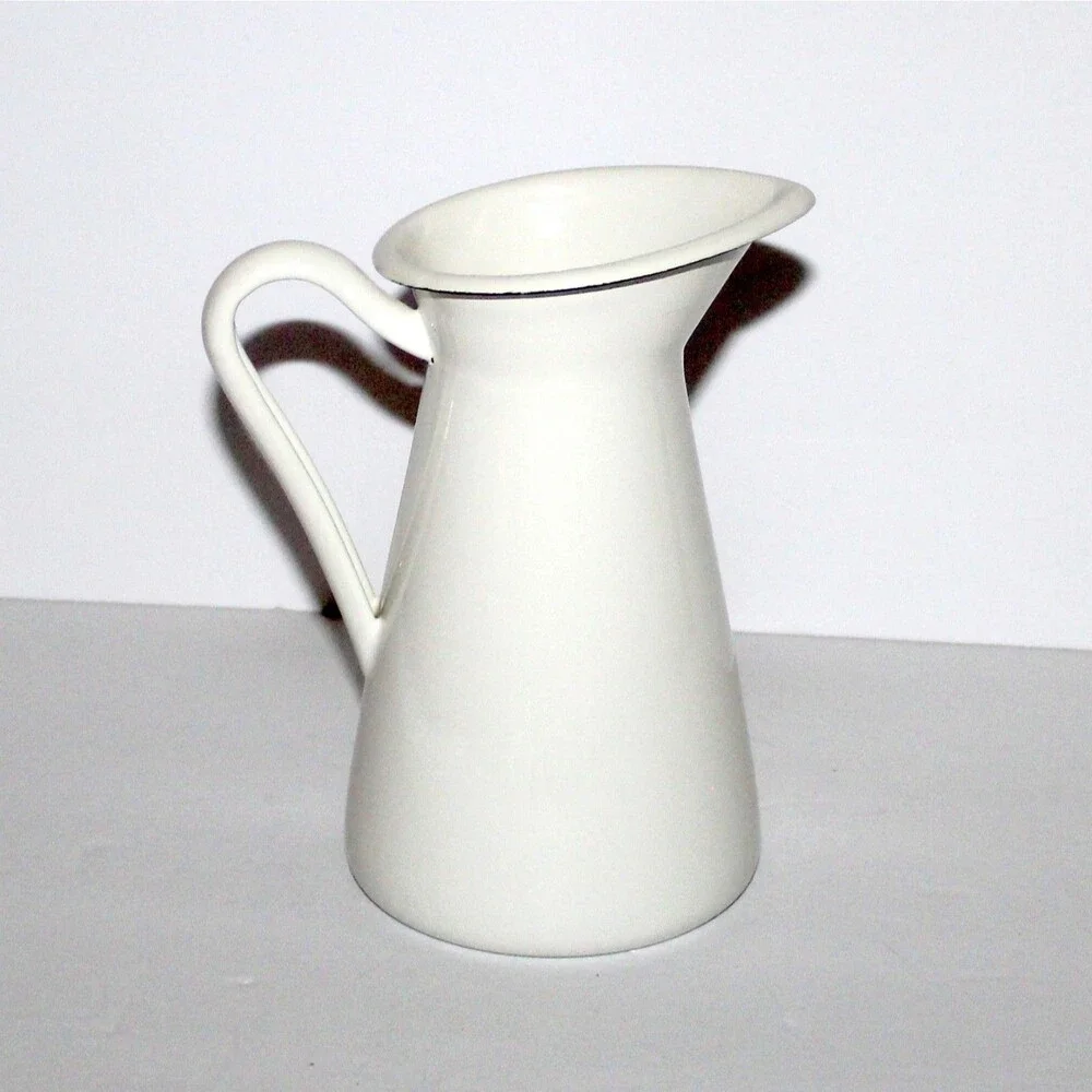 IKEA SOCKERART White Pitcher Vase metal enamel 6.5” farmhouse country